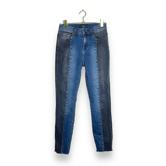 7 For All Mankind Two Tone Mid-Rise Ankle Jeans in Black and Blue Size 24 - Picture 6 of 12